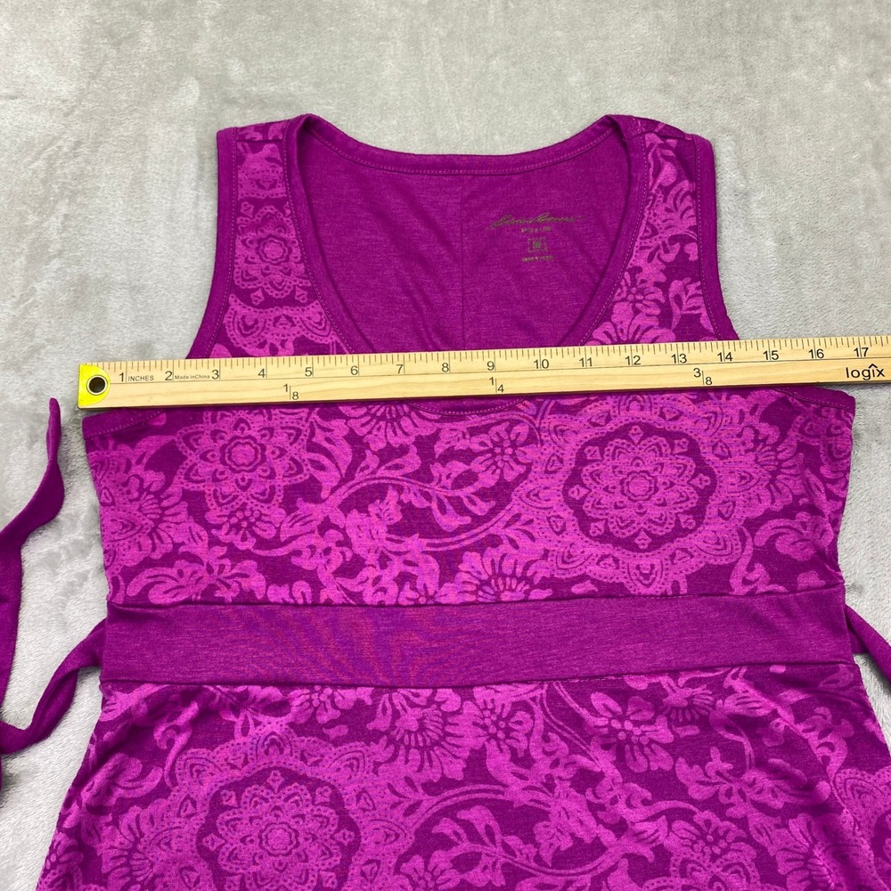 Eddie Bauer Floral Print Sleeveless Dress Women's Medium Purple Tie Waist A-Line - Picture 4 of 8